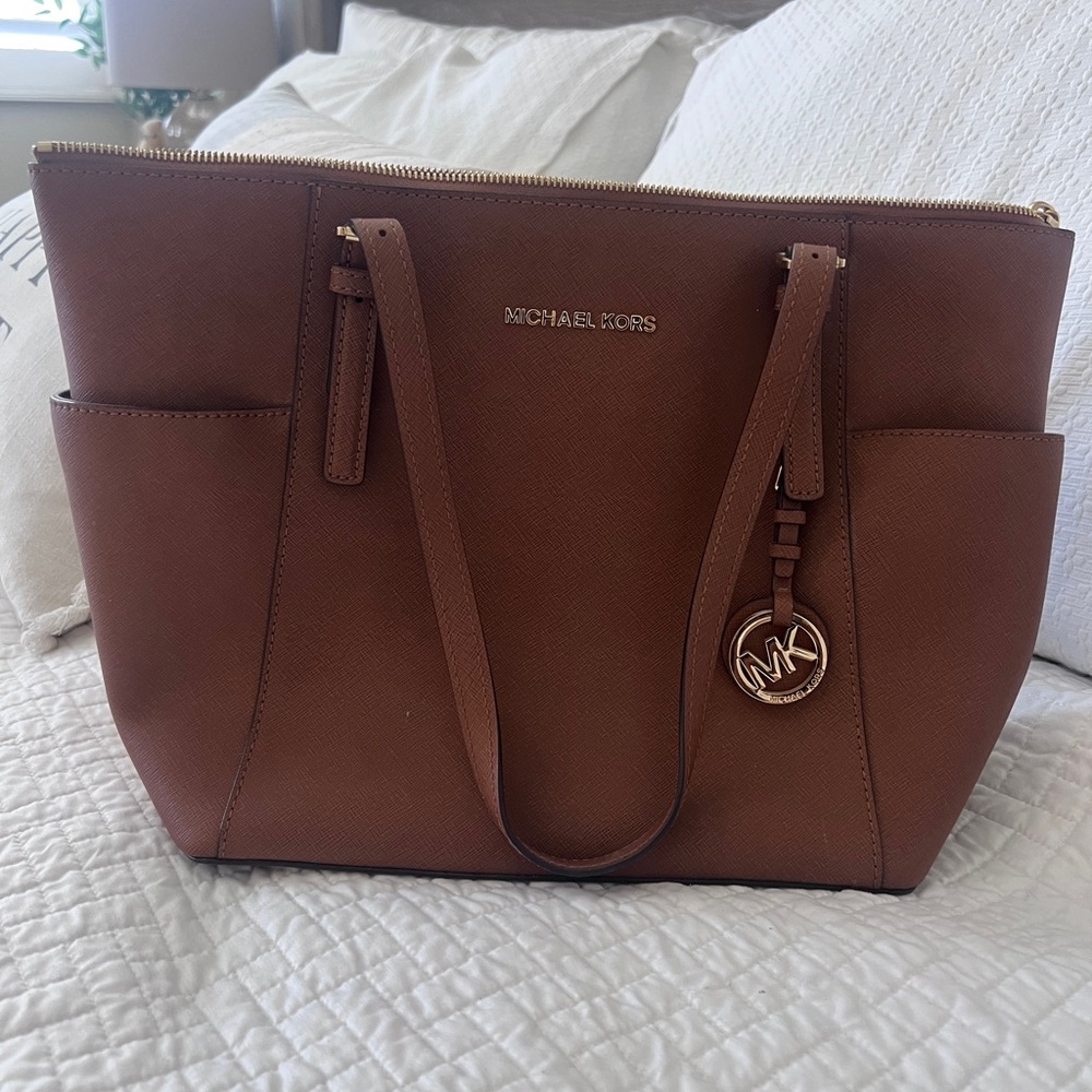 Michael Kors Brown Leather Tote with Gold Accents